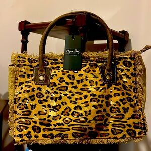 Leopard with gold tote bag by Myra. NWtags. Zip closed w/inside zip pocket